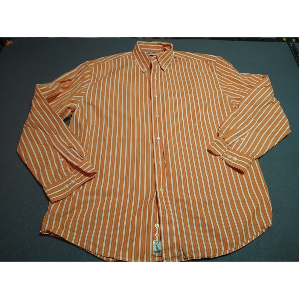 G.H. Bass & Co. Shirt Men L Orange Stripe Classic Long Sleeve Work Dad Office